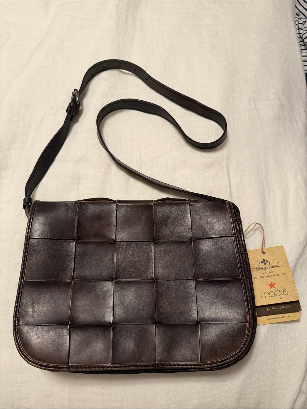Patricia Nash Dark Brown Woven Leather Crossbody Bag NWT